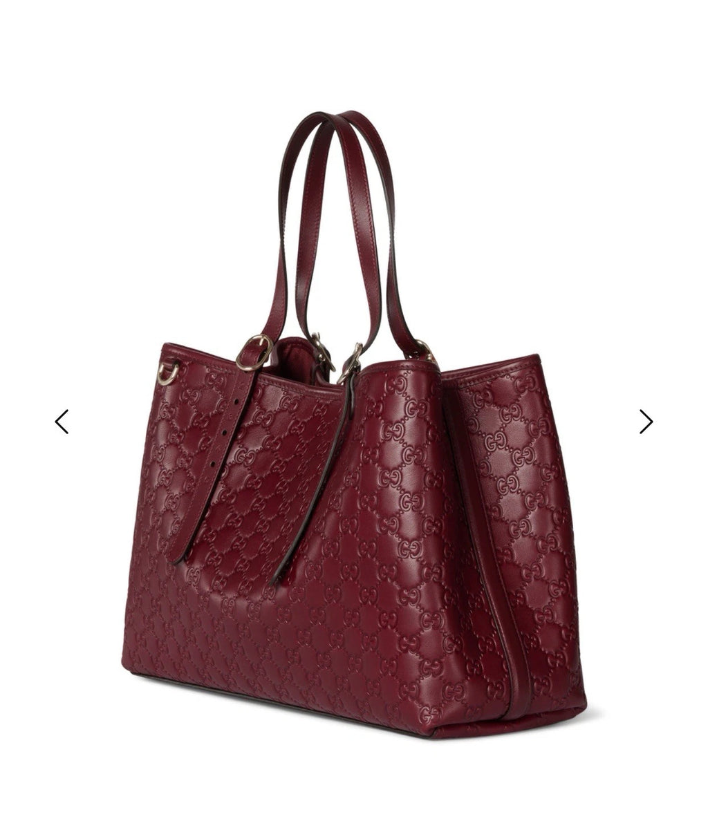 Gucci GG Emblem Large Tote Bag Burgundy